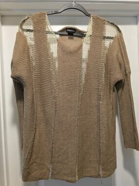 Seductions Brown Knit Metallic Pullover Sweater Sheer Open Weave Top